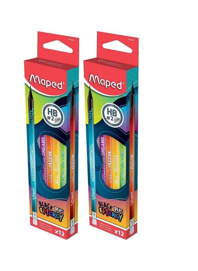 Maped - Triangular Color Pencils For Easy And Comfortable Grip and Maped 852000 - Egonomic Three-Sided Pencils Black'Peps Energy with Eraser Head - HB Medium - x12 Pens, Pack of 2 & Maped Emirates Coloring Pencil Pack Of 1 - Image 1
