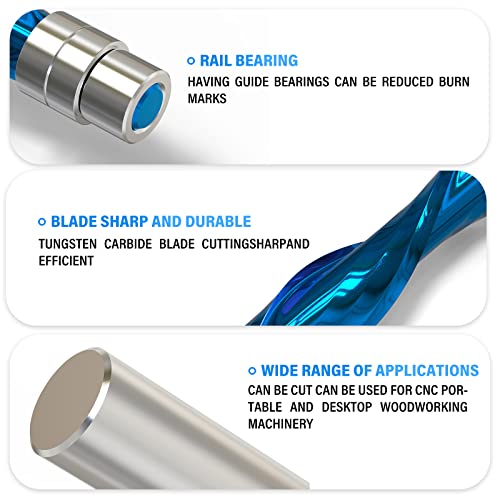 MEIGGTOOL 1/4-Inch Diameter Spiral Flush Trim Router Bits, Down-Cut Flush Trim 1-1/8-Inch Cutting Length, Nano Blue Coated Solid Carbide Spiral Router Bit 1/4-Inch Shank - Image 4