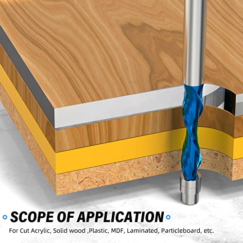 MEIGGTOOL 1/4-Inch Diameter Spiral Flush Trim Router Bits, Down-Cut Flush Trim 1-1/8-Inch Cutting Length, Nano Blue Coated Solid Carbide Spiral Router Bit 1/4-Inch Shank - Image 5
