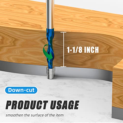 MEIGGTOOL 1/4-Inch Diameter Spiral Flush Trim Router Bits, Down-Cut Flush Trim 1-1/8-Inch Cutting Length, Nano Blue Coated Solid Carbide Spiral Router Bit 1/4-Inch Shank - Image 3