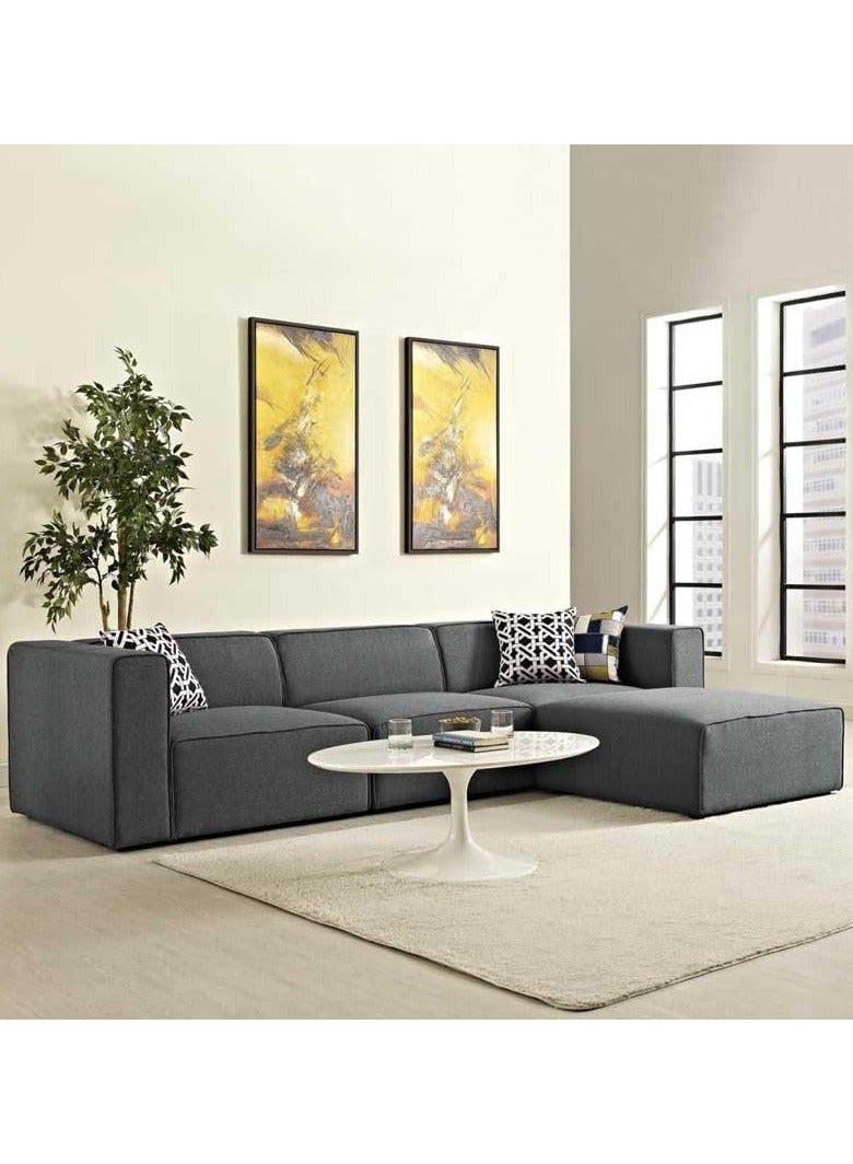 KARNAK Modern Rita 3-seater Corner Sofa Set – Cotton Linen Fabric Modular Design Customizable Seating Arrangement Color- Dark Grey - Image 1