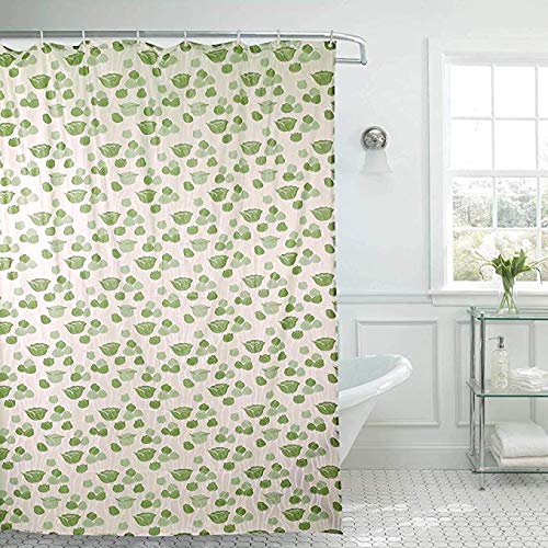 SHAVIN PVC Flower Printed Bathroom Shower Curtain with Hooks (54 x 84 Inches, Green) - Image 1