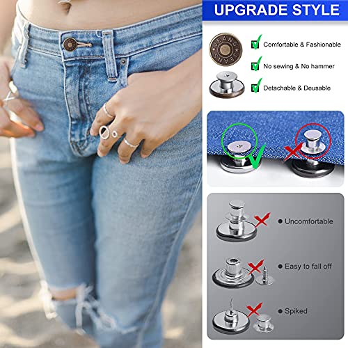 ZHIYONZEE 12 Sets Adjustable Buttons for Jeans, 20mm No Sew Instant Metal Buttons, Removable Jean Buttons Replacement Repair Kit with Threads Rivets and Screwdriver - Image 4