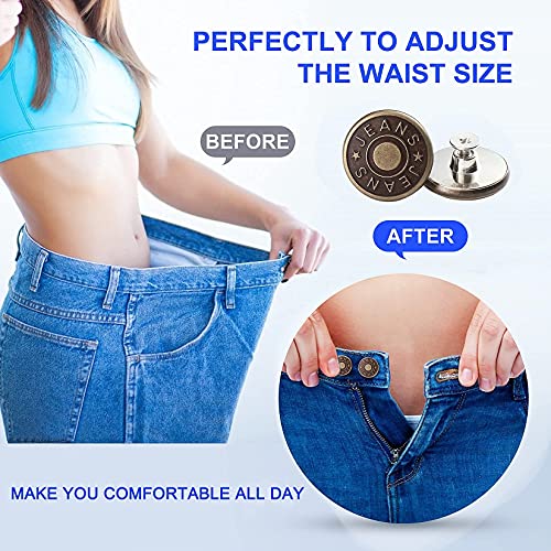 ZHIYONZEE 12 Sets Adjustable Buttons for Jeans, 20mm No Sew Instant Metal Buttons, Removable Jean Buttons Replacement Repair Kit with Threads Rivets and Screwdriver - Image 5
