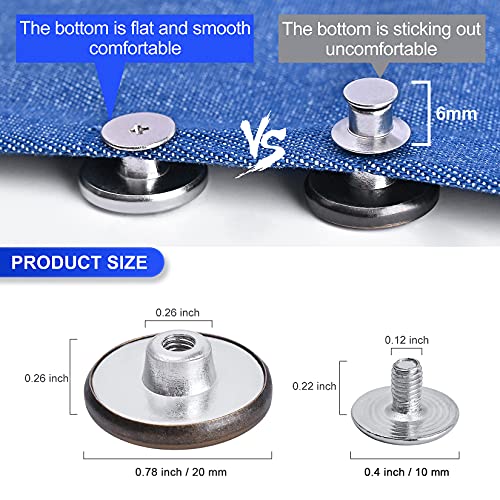 ZHIYONZEE 12 Sets Adjustable Buttons for Jeans, 20mm No Sew Instant Metal Buttons, Removable Jean Buttons Replacement Repair Kit with Threads Rivets and Screwdriver - Image 2