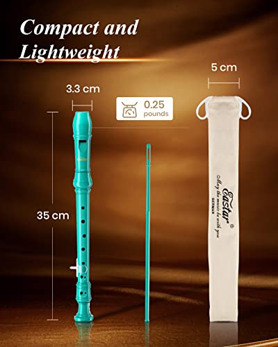 Eastar Soprano Recorder Instrument for Kids Beginner, German Fingering C Key 3 Piece with Cleaning Kit, Thumb Rest, Cotton Bag, Fingering Chart, ERS-21GSB, Sky Blue, School-Approved - Image 4