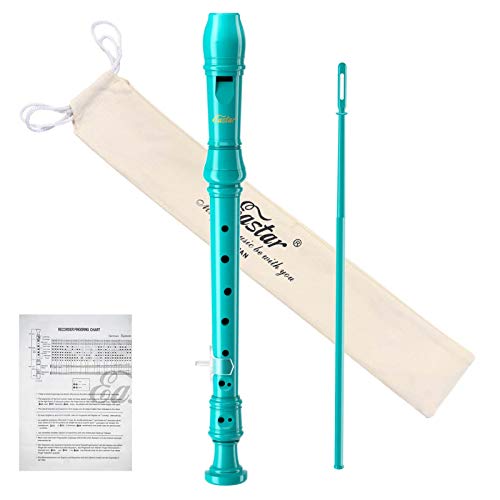 Eastar Soprano Recorder Instrument for Kids Beginner, German Fingering C Key 3 Piece with Cleaning Kit, Thumb Rest, Cotton Bag, Fingering Chart, ERS-21GSB, Sky Blue, School-Approved - Image 1