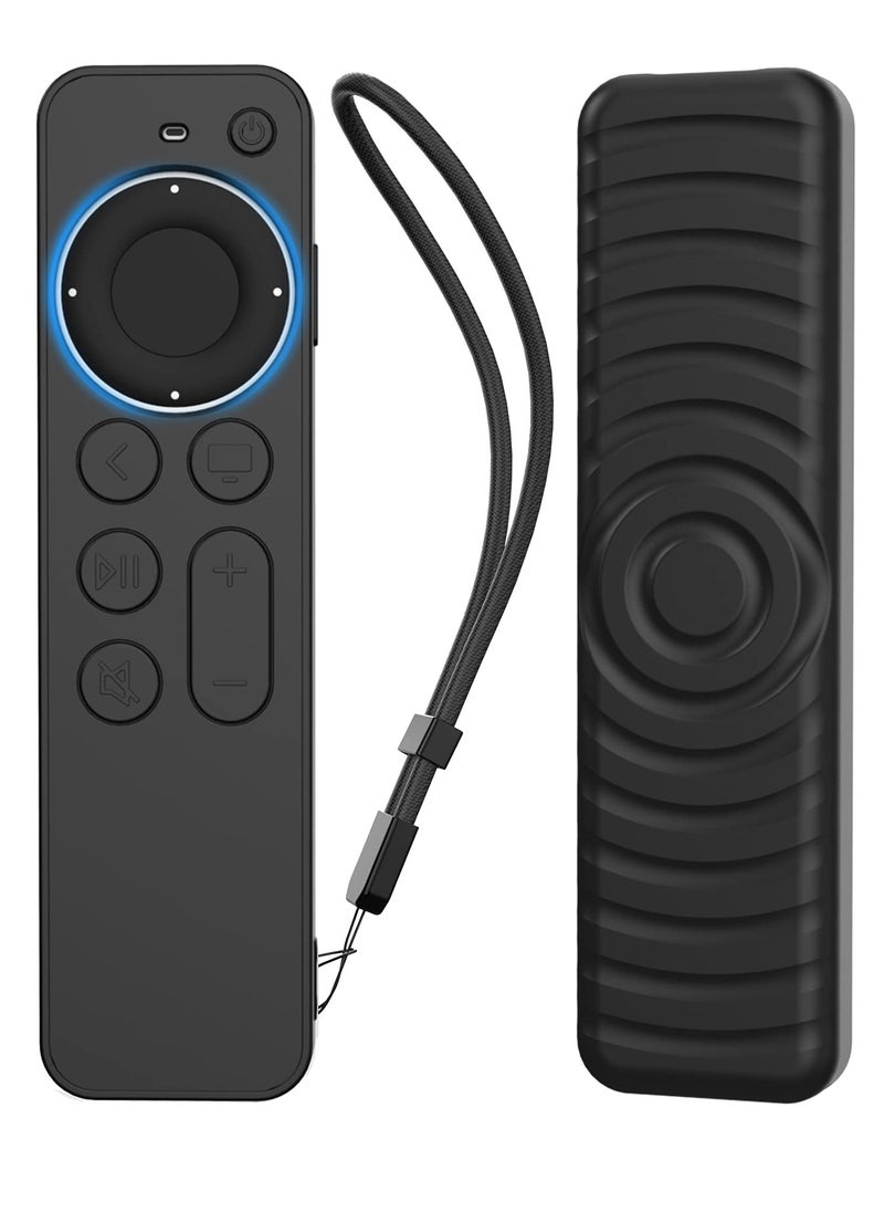 Generic Protective Case for Apple TV Siri Remote 2021 Non-Slip Shock Resistant Durable Silicone Case for Apple TV 4K Gen 2 2021 Remote Silicone Remote Control Case with Lanyard (Black) 