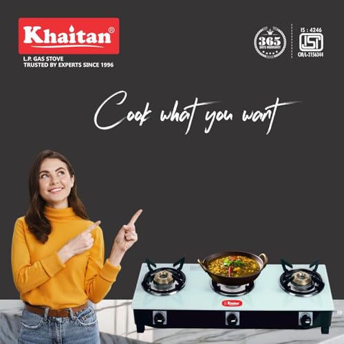 Khaitan خايتان 3 شعلات جيو أبيض زجاج مقسى | موقد غاز مسال يدوي الإشعال | مقبض مريح | مع ضمان لمدة 1 سنة | خدمة في جميع أنحاء الهند | موقد غاز مسال | معتمد من ISI (أبيض) (3 شعلات) - Image 5