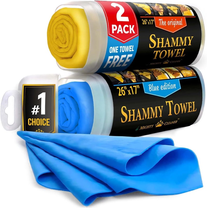 Mighty Cleaner Premium 2pk +1 Free Shammy Cloth for Car Drying - 26"x17" - Super Absorbent Chamois Towel - Scratch-Free, Reusable & Soft Wash Cloth - Car Drying Towels - Image 1