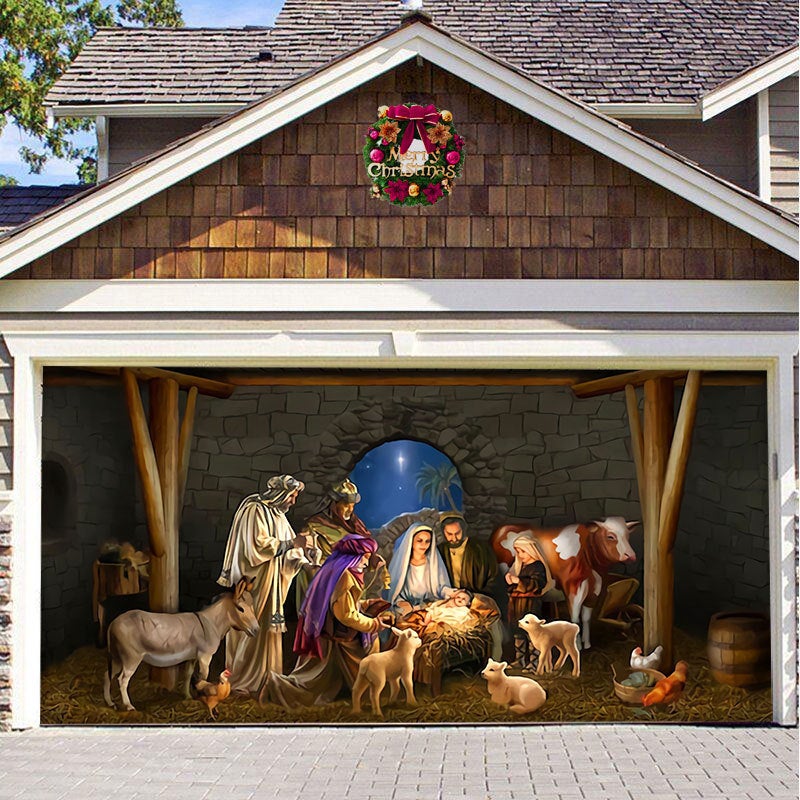 Christmas Background Cloth Outdoor Garage Door Sticker Tapestry Cloth Holiday Party Decoration With Hanging Cloth Decorative Cloth - Image 1