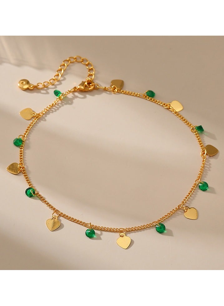 Shero Beauty Gold plated green Heart Anklet - Image 1
