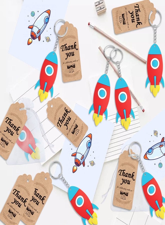 Elecrainbow 72 Pack Rocket Party Decorations, Rocket Keychain Guest Return Gift Include 24 Rocket Keychains + 24 Thank You Kraft Tags + 24 White Organza Bags for Baby Shower, Birthday, Wedding - Image 4