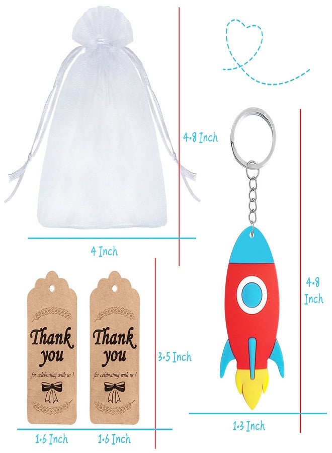 Elecrainbow 72 Pack Rocket Party Decorations, Rocket Keychain Guest Return Gift Include 24 Rocket Keychains + 24 Thank You Kraft Tags + 24 White Organza Bags for Baby Shower, Birthday, Wedding - Image 3