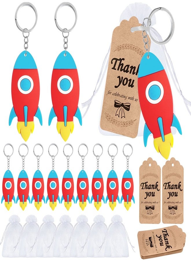 Elecrainbow 72 Pack Rocket Party Decorations, Rocket Keychain Guest Return Gift Include 24 Rocket Keychains + 24 Thank You Kraft Tags + 24 White Organza Bags for Baby Shower, Birthday, Wedding - Image 1