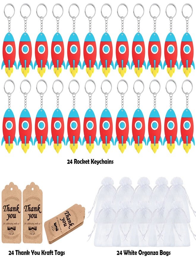 Elecrainbow 72 Pack Rocket Party Decorations, Rocket Keychain Guest Return Gift Include 24 Rocket Keychains + 24 Thank You Kraft Tags + 24 White Organza Bags for Baby Shower, Birthday, Wedding - Image 2