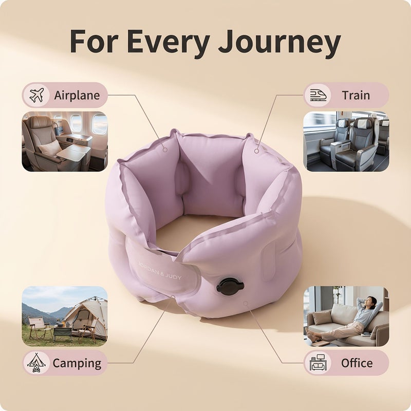 Purple Inflatable U Shaped Neck Pillow Lightweight Durable Ergonomic Travel Support - Image 1