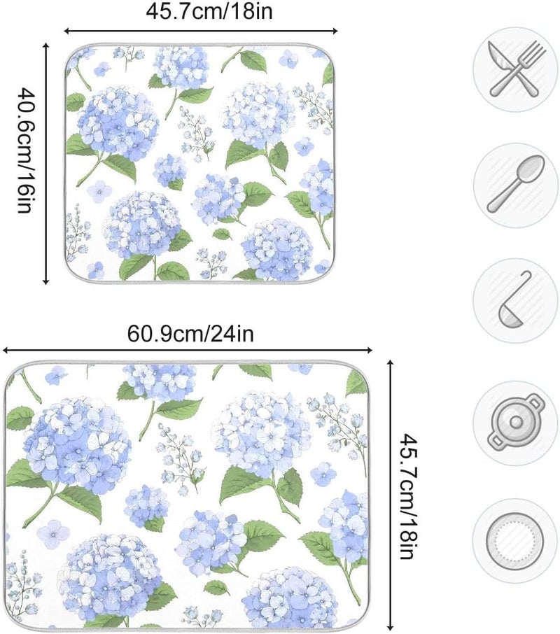 OTVEE Blue Hydrangea Flowers Dish Drying Mat Super Absorbent Drying Mat Large Coffee Mat for Kitchen Counter Easy Clean Dish Mat Kitchen Drying Matt 16x18 inch - Image 3