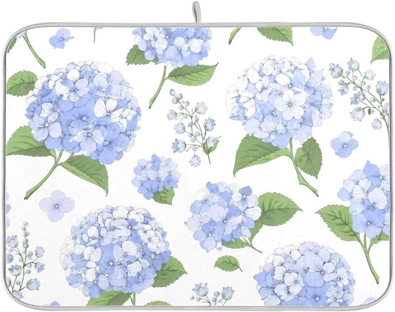 OTVEE Blue Hydrangea Flowers Dish Drying Mat Super Absorbent Drying Mat Large Coffee Mat for Kitchen Counter Easy Clean Dish Mat Kitchen Drying Matt 16x18 inch - Image 1