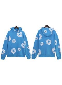 Generic Autumn Winter New Couple Suit Sweatshirt Trousers Fleece-Lined Sweatshirt Denim Main Line Wood Cotton Hooded Shirt American Styl 5640 lake blue 