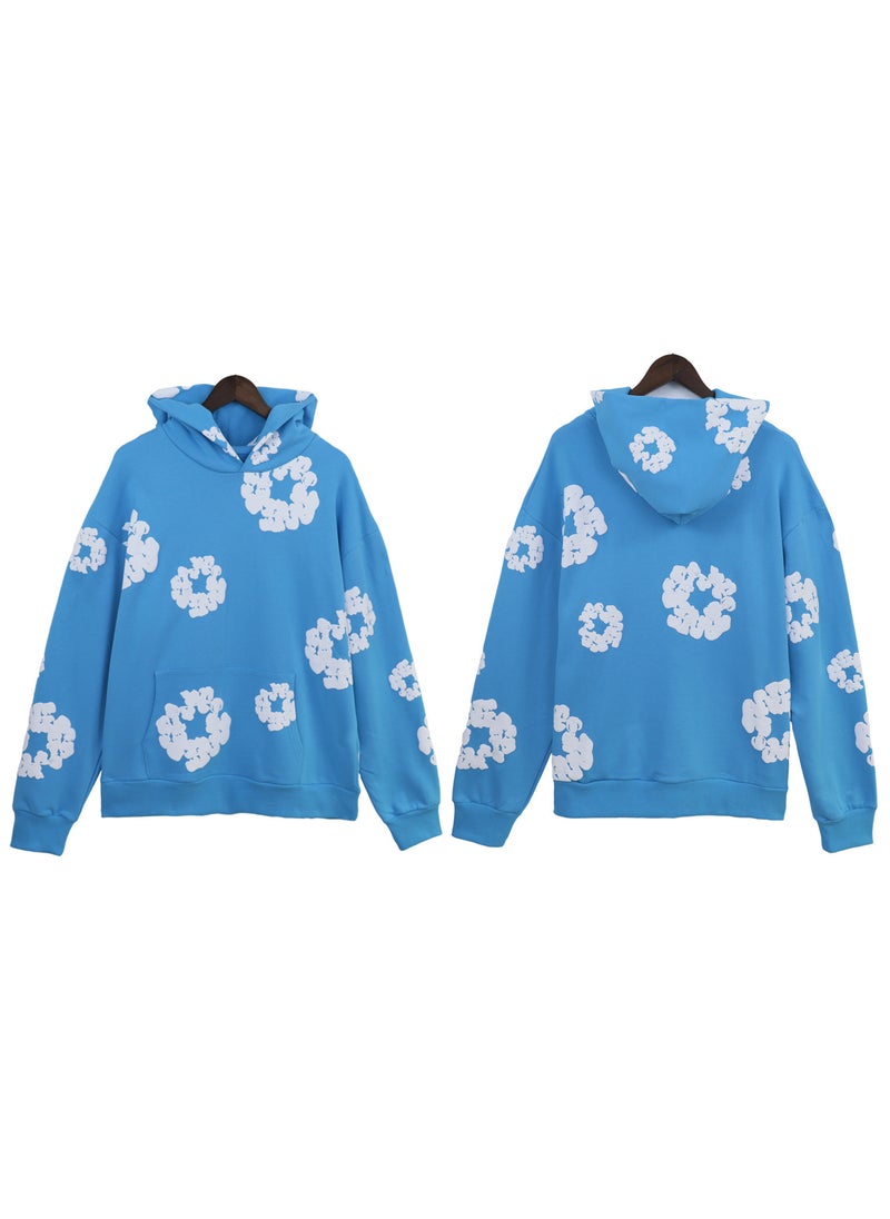 Generic - Autumn Winter New Couple Suit Sweatshirt Trousers Fleece-Lined Sweatshirt Denim Main Line Wood Cotton Hooded Shirt American Styl 5640 lake blue - Image 1