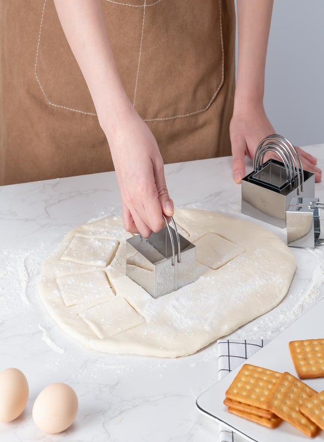 Husfunov Biscuit Cutter Set Square Cookie Cutters with Handle 5 Pieces Stainless Steel Square Professional Baking Dough Tools for Cake - Image 3