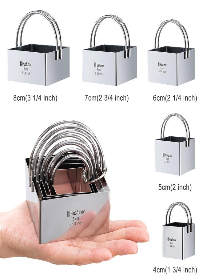 Husfunov Biscuit Cutter Set Square Cookie Cutters with Handle 5 Pieces Stainless Steel Square Professional Baking Dough Tools for Cake - Image 2