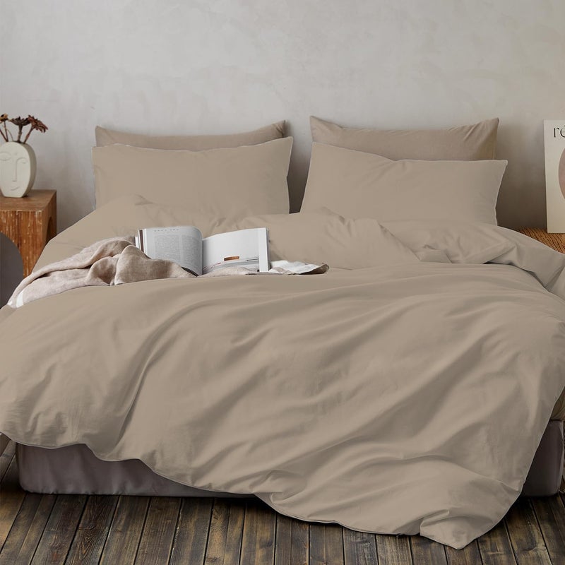TEXOFAB 100 Brushed Microfiber Duvet Cover Set Single Bed Duvet Cover 60x 90 with 2 Pillow Covers Machine Washable Hypoallergenic Duvet Cover Wrinkle FreeBeige - Image 1