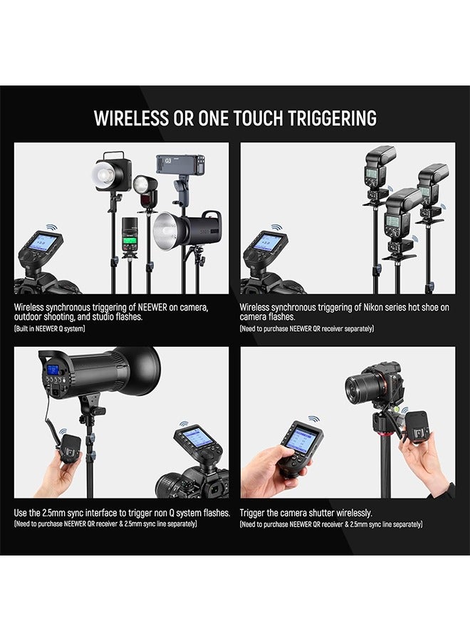 NEEWER Upgraded QPRO-N TTL Wireless Flash Trigger Compatible with Nikon 1/8000s HSS Large Screen Slanted Design 5 Group 9 Customizable Functions for Q4 Q3 Z2 Z1 Z760 NW760 S101-300W PRO/400W PRO  (N  - Image 3