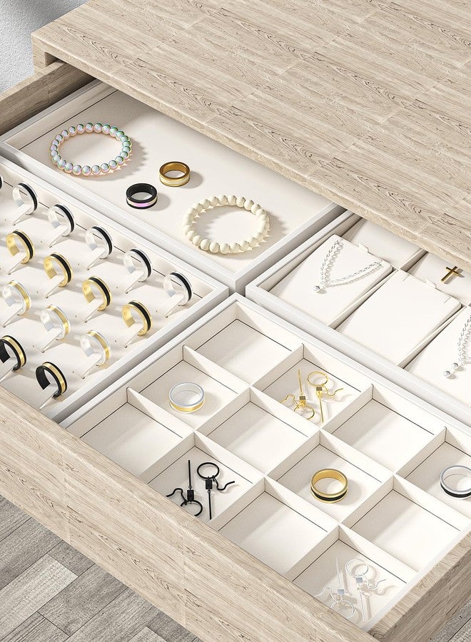 Ausalivan Drawer Jewelry Organizers And Storage,Velvet Bracelet And Ring Display Small Tray,Dresser Jewelry Drawer Organizer Inserts Containers,Earring And Necklace Holder Box (Beige Blank Trays) - Image 3
