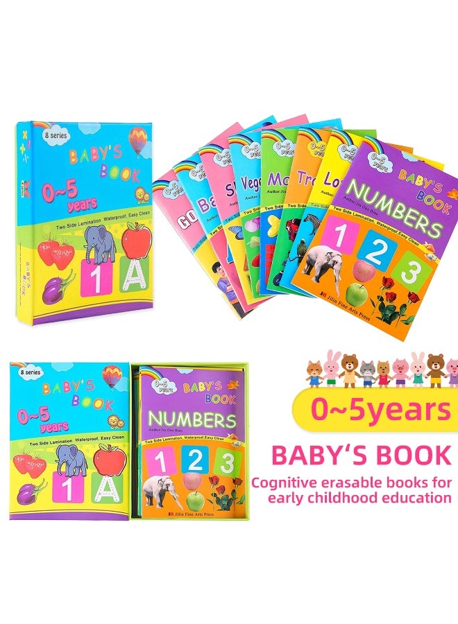 A box of 8 children's encyclopedia learning books, containing 8 different types of early education learning books, suitable for children aged 0-5 to read and learn, improving children's cognitive abilities. Suitable for offices, schools, painting, students, markers, stationery, boys, girls, and school supplies.  - Image 1