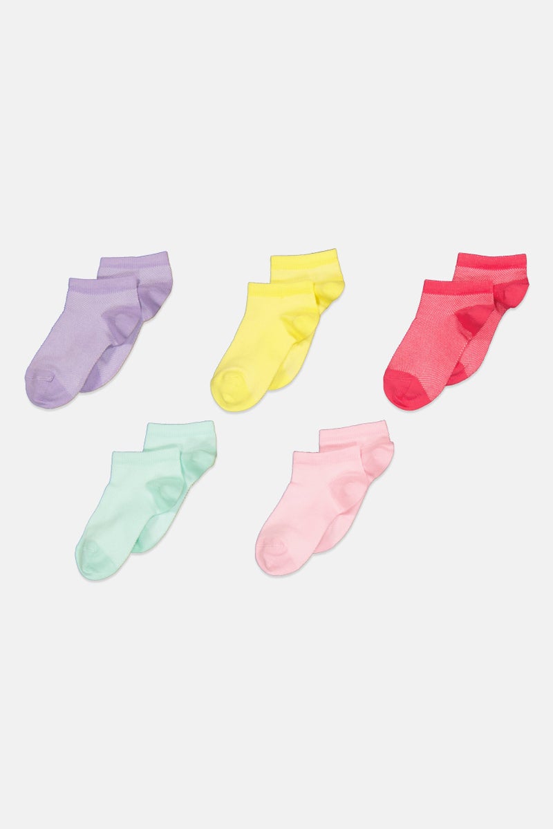 bebe Kids Girl 5 Pairs Textured Ankle Socks, Multicolor - Image 1