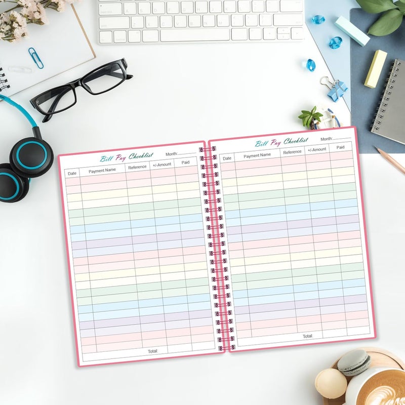 Yaridar Bill Payment Checklist - Monthly Bill Organizer & Planner for Personal Budgeting Financial, Bill Payment Tracker Notebook, 5.8" x 8.5", Pink - Image 5