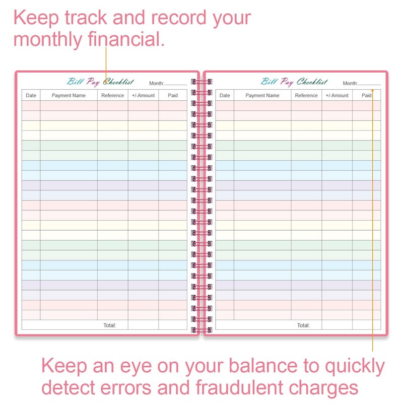 Yaridar Bill Payment Checklist - Monthly Bill Organizer & Planner for Personal Budgeting Financial, Bill Payment Tracker Notebook, 5.8" x 8.5", Pink - Image 3