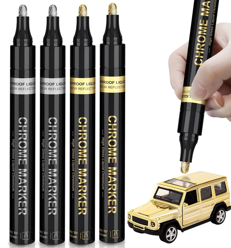 Magicwand® ⦗Pack of 2 Gold & 2 Silver⦘ Metallic High Gloss Gold & Silver Color Chrome Marker ⦗PLEASE KEEP THE MARKER TIP IN PRESSED POSITION TILL THE TIME IT IS NOT WET WITH INK⦘ - Image 1