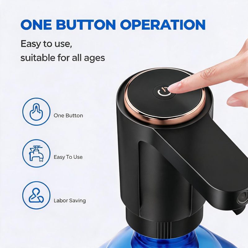 Electric Water Pump 10D X 8W X 15H Cm Black - Usb Rechargeable Convenience One-Touch Automatic Dispensing Safe Odor-Free Universal Fit For 2-5 Gallon Jugs For Home Office Dorm Camping - Image 4