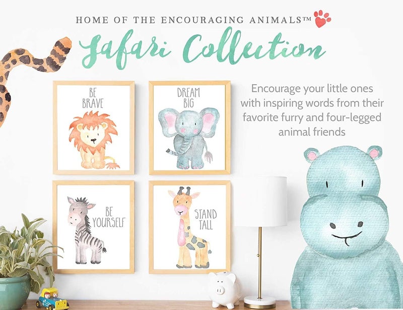 ENON Unframed Woodland Animals Art Print Adorable Lion Elephant Giraffe Monkey Zebra Hippo Paintings, Set of 6 (21cm x 30cm) Canvas Cartoon Inspirational Wall Art for Kids Room Nursery Decor (Type C) - Image 3