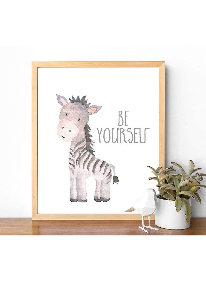 ENON Unframed Woodland Animals Art Print Adorable Lion Elephant Giraffe Monkey Zebra Hippo Paintings, Set of 6 (21cm x 30cm) Canvas Cartoon Inspirational Wall Art for Kids Room Nursery Decor (Type C) - Image 5