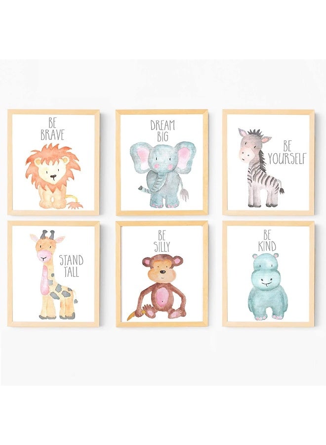 ENON Unframed Woodland Animals Art Print Adorable Lion Elephant Giraffe Monkey Zebra Hippo Paintings, Set of 6 (21cm x 30cm) Canvas Cartoon Inspirational Wall Art for Kids Room Nursery Decor (Type C) - Image 2