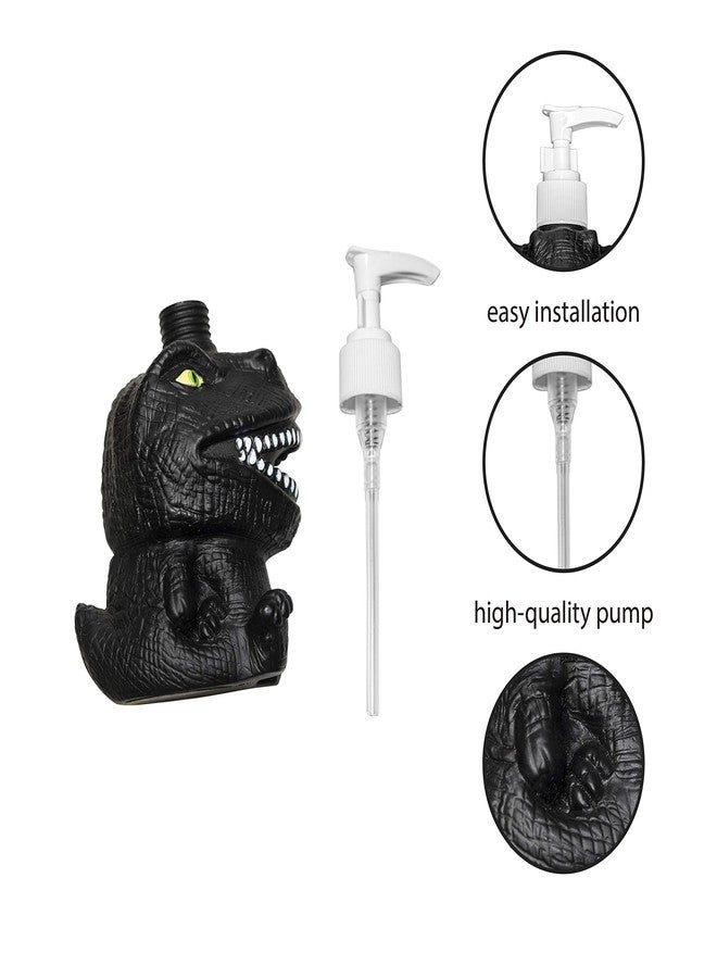 GoFika Vinyl Dinosaur Refillable Hand Soap Pump Dispenser Lotion Shampoo Sanitizer Bottle 11.8oz Kids Adults Friendly for Kitchen and Bathroom Accessories Cute Animal Look (Black) - Image 2