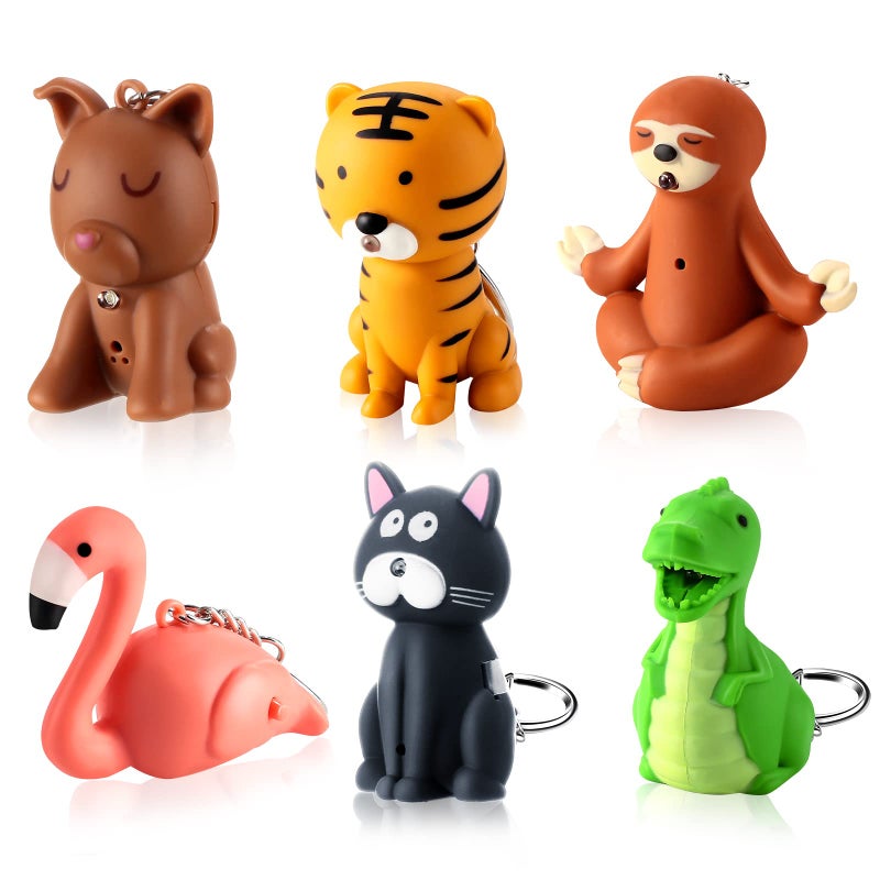 Kenning 6 Pieces Animal Flashlight Keychain Mini Pediatric Nurse Flashlight Badge Reel Pediatric Pen Lights Keychain for Nursing Staff Urgent Care(Funny) - Image 1