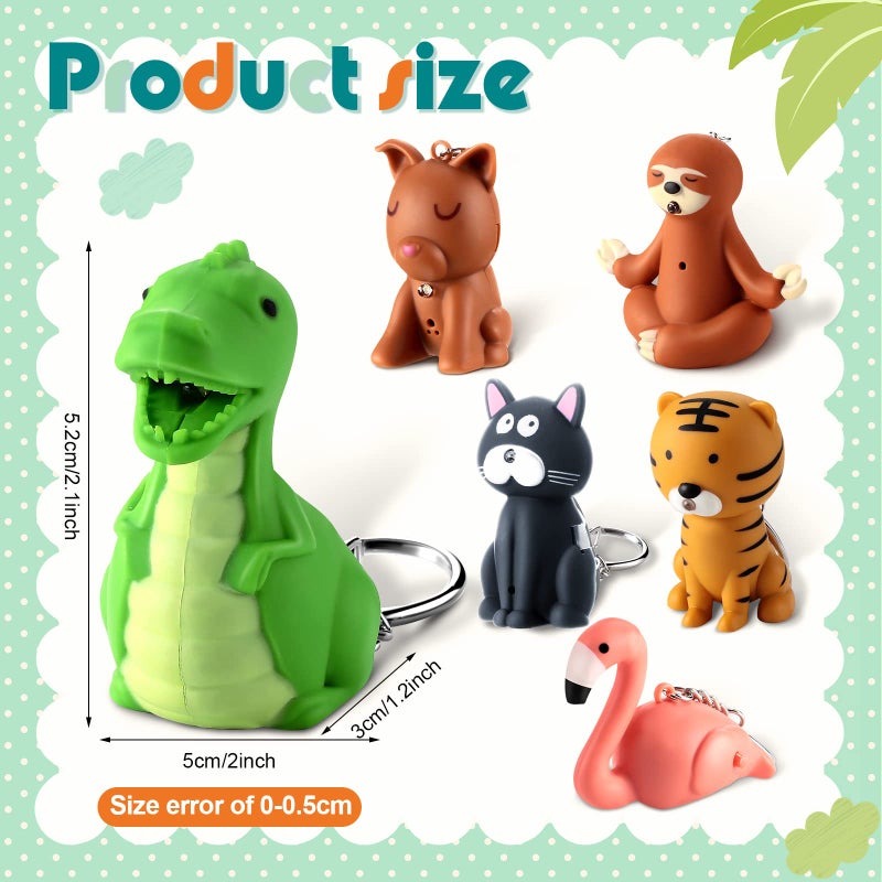 Kenning 6 Pieces Animal Flashlight Keychain Mini Pediatric Nurse Flashlight Badge Reel Pediatric Pen Lights Keychain for Nursing Staff Urgent Care(Funny) - Image 2
