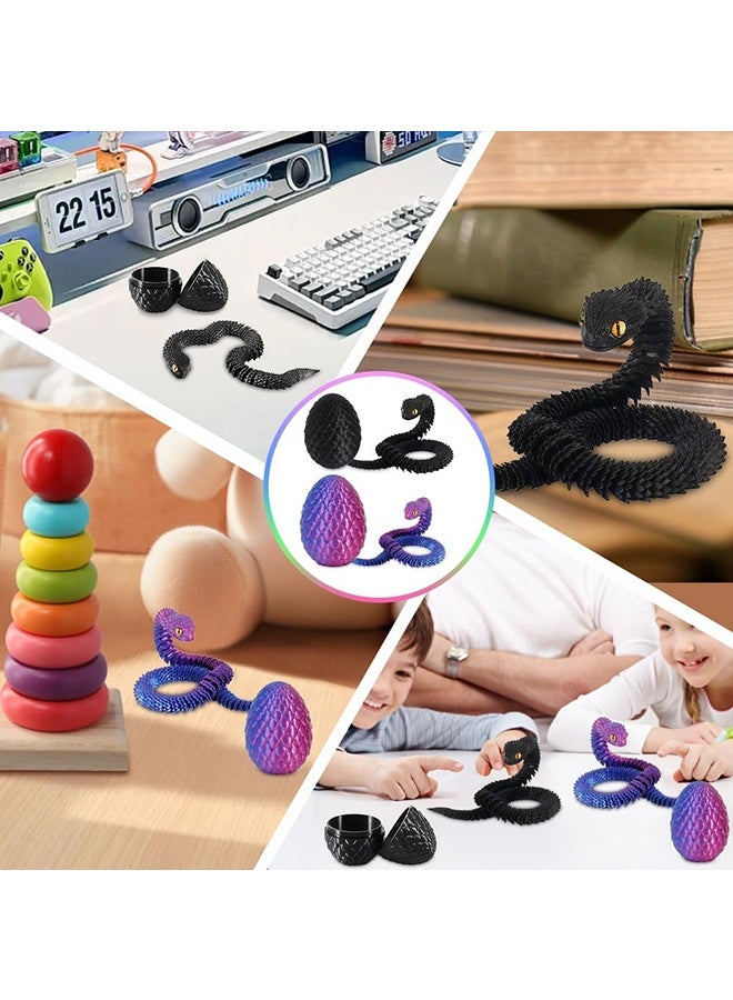 Wffo 2 Pack 3D Printed Animals, 3D Printed Snake Fidget Toy, 3D Printed Dragon Egg Snake Eggs, Fidget Mini Animals Toy Articular Mobility Toys for Adults and Kids Autism/ADHD (30cm/Black&Purple) - Image 5