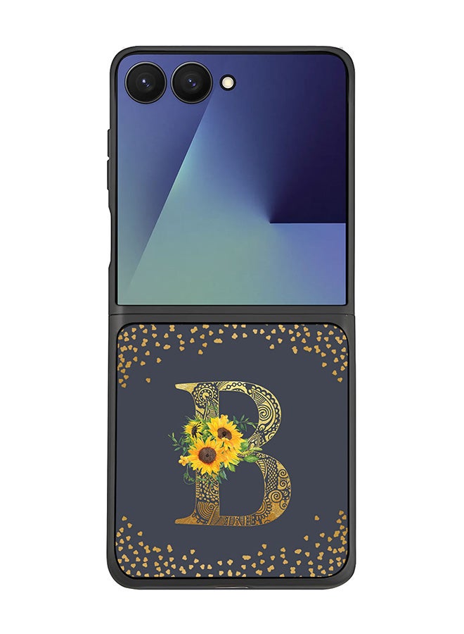 Stylizedd For Samsung Galaxy Z Flip7 Case,Slim fit Camera Protection, Shockproof Thin Phone cover  - Custom Floral Monogram - B  (Grey )