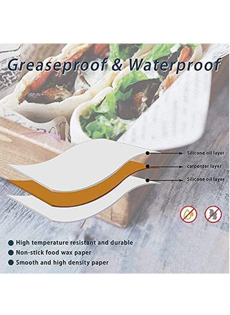 Parchment Paper,100 Sheets Food Wrap Papers Sandwich Burger Wrappers，Basket Liners Food Picnic Paper Greaseproof Deli Wrapping Sheets，Square Baking Parchments Non-Stick Wrapping Tissue
