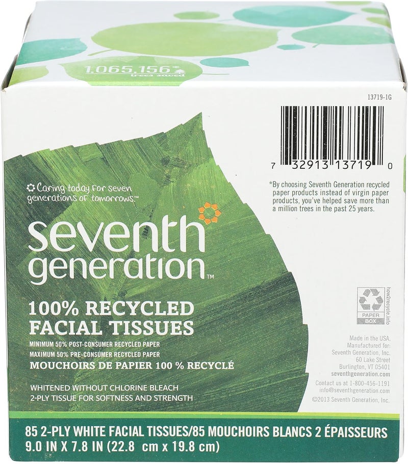 Seventh Generation 100% Recycled Facial Tissues - 85 Count, 2-Ply Softness and Strength - Image 1