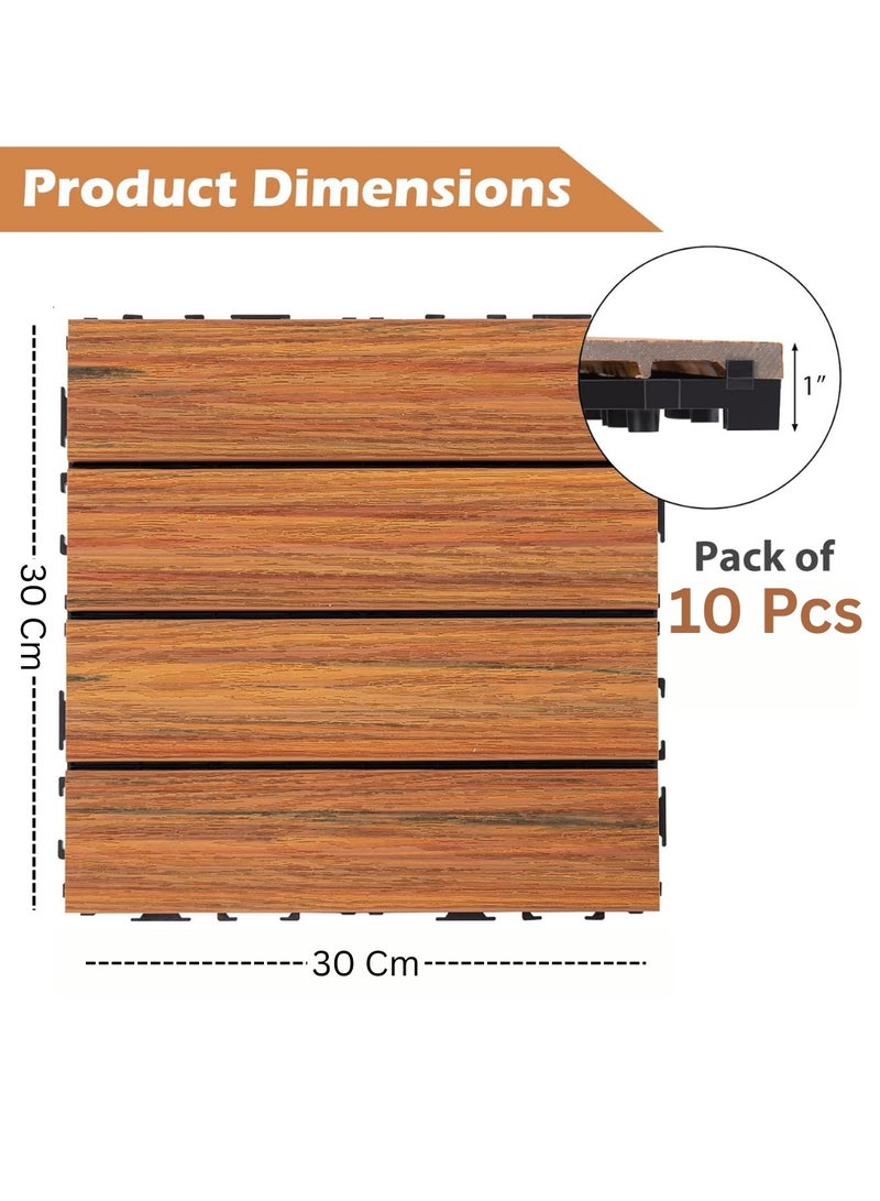 HOME TASTE 10 Pack Wooden Floor Decking Tiles Interlocking, Waterproof, 31X31X3Cm - Perfect For Home, Office, And Garden Diy Projects  - Image 2