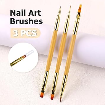 Sularpek 3 pcs Nail Art Brushes Double Ended Nail Art Pens Kit Nail Art Liner Brushes for DIY Nail Art Designs - Image 2