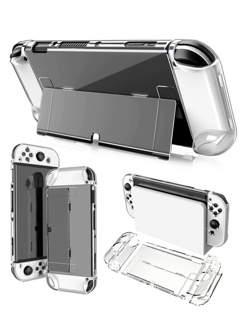 Crystal Clear Protective Case Compatible with Nintendo Switch OLED PC Material Shockproof and Scratchproof with Stand Function Cover