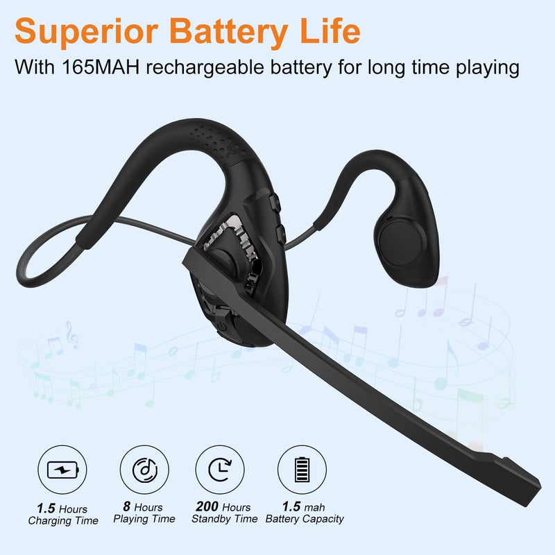 Golvery Latest Bluetooth 5.3 Headset w/Noise Canceling Boom Mic, Wireless Headset for Phone PC Computer Latop, Lightweight and Comfortable Headphone for Office Meeting Home Working Calling, 10H - Image 4